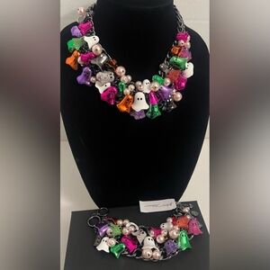 Betsey Johnson Halloween Charm Necklace Set - Orange, Purple, Green, Silver